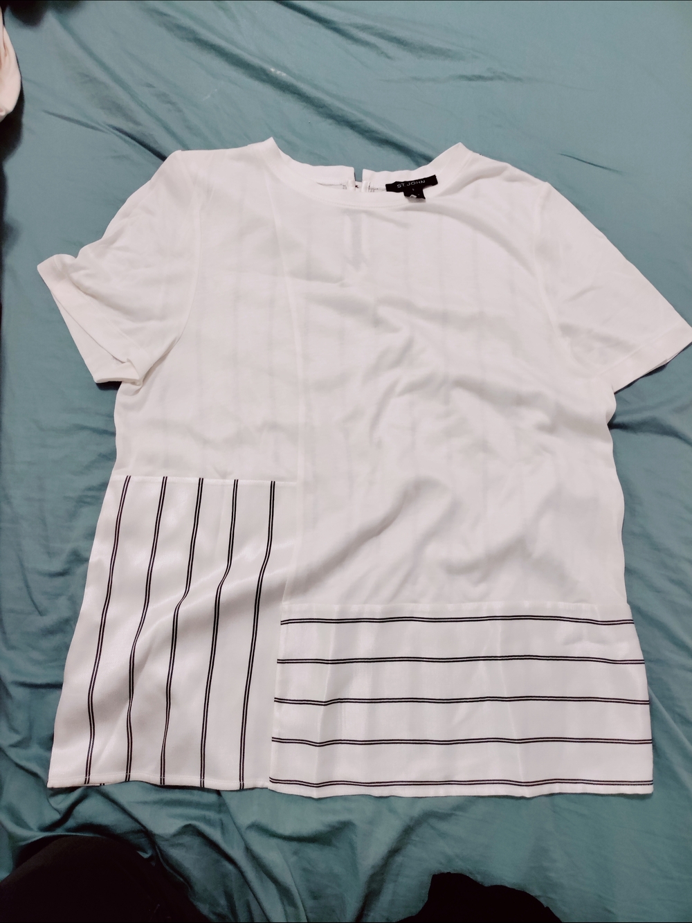 St. John White Short Sleeve Top with Black Label Detail